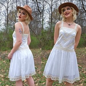 Ann Taylor Ivory Silk Cotton Crochet Trim Dress